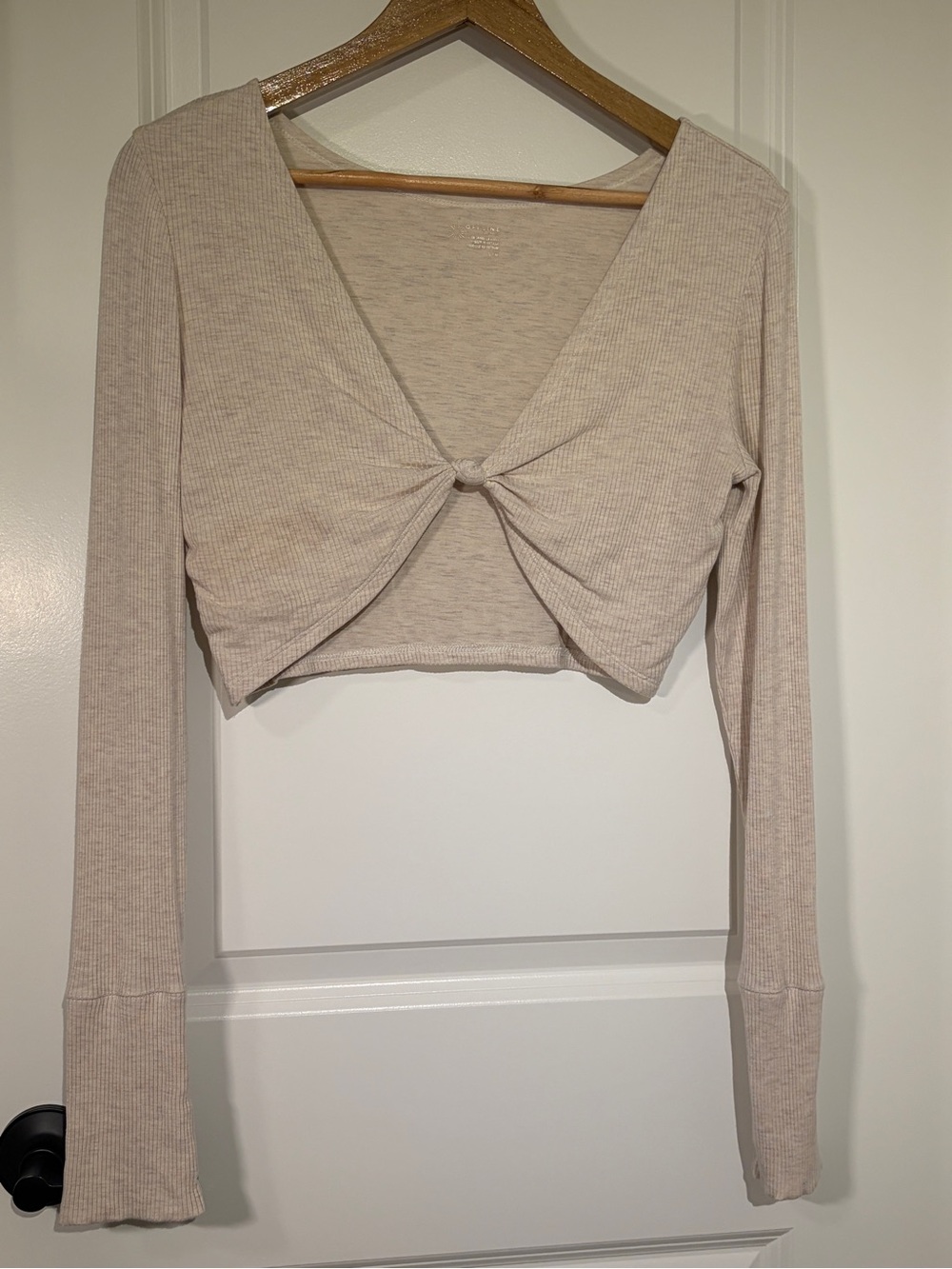 OFFLINE by Aerie Real Soft Ribbed Long Sleeve Twist Front Crop Top Large